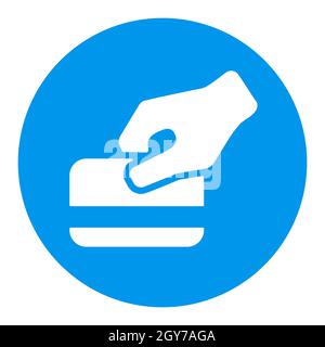 Faites glisser votre carte de crédit à la main pendant l'achat, icône en forme de glyphe blanc. Panneau commercial. Symbole graphique pour la conception de votre site Web, votre logo, votre application, votre interface utilisateur. Vecteur illustrat Banque D'Images