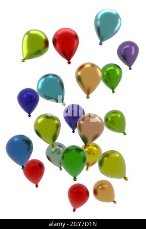 Ballons colorés sur fond blanc, concept de cartes de vœux ou de célébrations, rendus 3d Banque D'Images