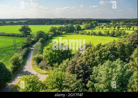 Vue fantastique sur Norfolk Broads depuis le sommet de la tour de l'église St Helen à Ranworth, Norfolk, Angleterre. Banque D'Images