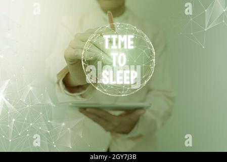 Légende conceptuelle temps de sommeil, idée d'affaires une période naturelle de sommeil ou d'être en état d'inactivité concept de technologie d'affaires inspirant Banque D'Images