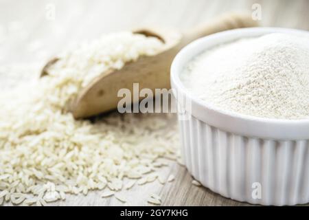 farine de riz, farine de remplacement riche en vitamines utilisées dans les aliments végétaliens, sans gluten et plus sain Banque D'Images