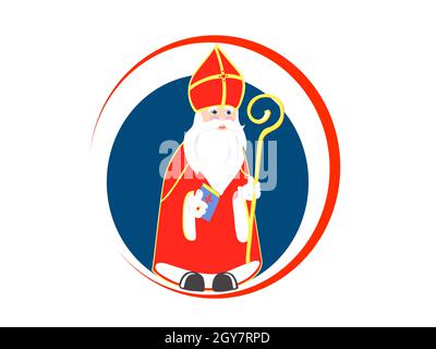 Vacances hollandaises Sinterklaas .Joli personnage de dessin animé Saint Nicholas isolé sur blanc.Symbole de la fête traditionnelle du 6 décembre aux pays-Bas. Banque D'Images