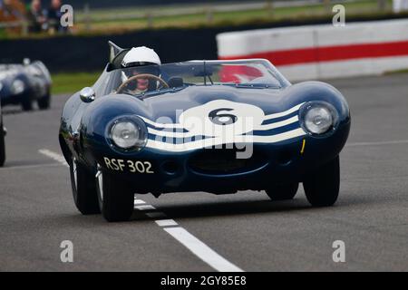 Gary Pearson, Jaguar D-Type long Nose, Sussex Trophy, voitures qui ont couru entre 1955 et 1960 dans les catégories de voitures de sport de championnat du monde an Banque D'Images