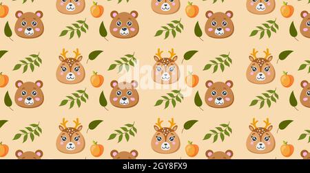 Motif sans couture, différents animaux de forêt réalistes - illustration vectorielle Banque D'Images