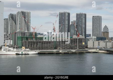 Harumi Pier de construction paysage (village olympique). Lieu de tournage : zone métropolitaine de Tokyo Banque D'Images