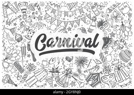 Ensemble de caniche de carnaval dessinées à la main. Lettrage - Carnaval Banque D'Images