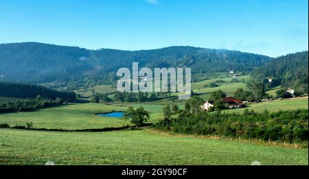 Paysage du Haut Forez dans le Parc naturel régional Livradois-Forez, département du Puy de Dome, Auvergne-Rhône-Alpes, France Banque D'Images