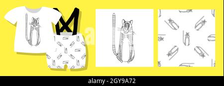 Motif pupille sans couture amusant avec tigres.Année du fond du tigre.Dessin simple d'un chat tabby.Conception textile et textile.illustrationVector Banque D'Images