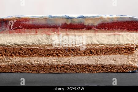 Gâteau à la mousse en coupe croisée avec des couches de fruits rouges, de biscuit et de crème Banque D'Images