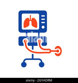 Icône de glyphe vecteur de ventilateur USI, thérapie médicale pour la ventilation des poumons. Soins intensifs pour COVID-19. Signe médical. Coronavirus Banque D'Images