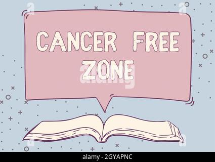 Légende conceptuelle zone libre de cancer, approche d'affaires soutien aux patients atteints de cancer et sensibilisation au cancer Illustration Livre ouvert avec Speech B Banque D'Images