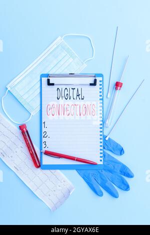 Affiche affichant connexions numériques, Business présenter la façon en ligne d'explorer et de construire des relations écrire des notes médicales importantes laboratoire te Banque D'Images