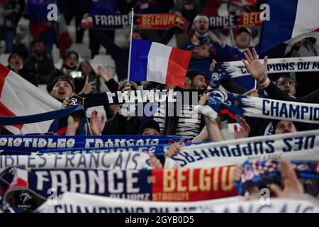 Turin, Italie.07e octobre 2021.Supporters de la France lors du match de demi-finale de football de la Ligue des Nations de l'UEFA entre la Belgique et la France au stade Juventus de Turin (Italie), le 7 octobre 2021.Photo Andrea Staccioli/Insidefoto crédit: Insidefoto srl/Alamy Live News Banque D'Images
