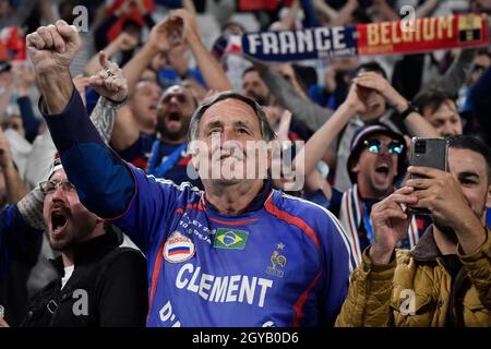 Turin, Italie.07e octobre 2021.Supporters de la France lors du match de demi-finale de football de la Ligue des Nations de l'UEFA entre la Belgique et la France au stade Juventus de Turin (Italie), le 7 octobre 2021.Photo Andrea Staccioli/Insidefoto crédit: Insidefoto srl/Alamy Live News Banque D'Images