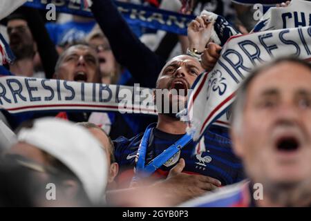 Turin, Italie.07e octobre 2021.Supporters de la France lors du match de demi-finale de football de la Ligue des Nations de l'UEFA entre la Belgique et la France au stade Juventus de Turin (Italie), le 7 octobre 2021.Photo Andrea Staccioli/Insidefoto crédit: Insidefoto srl/Alamy Live News Banque D'Images