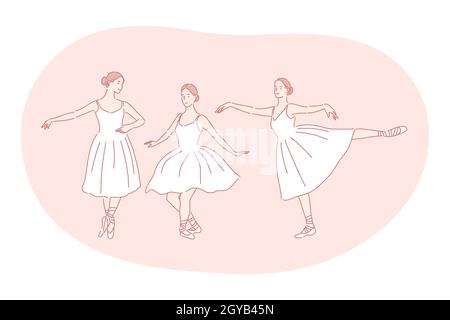 Ballerine, ballet, danse en théâtre concept. Jeune femme ballerina personnage de dessin animé en robe classique blanche dansant et se déplaçant pendant le tr Banque D'Images