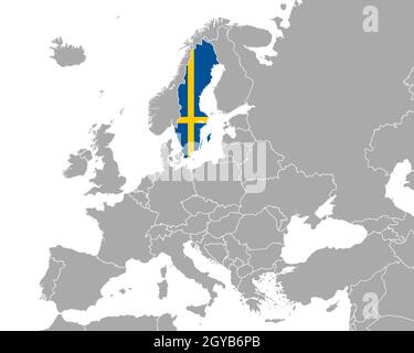 Karte und Fahne von Schweden in Europa Banque D'Images