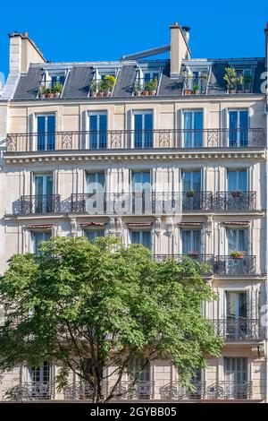 Paris, bâtiment typique boulevard Parmentier, dans le 11ème arrondissement, façade typiquement parisienne Banque D'Images