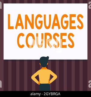 Texte montrant l'inspiration langues cours, Business idée ensemble de cours ou un plan d'étude sur une langue étrangère Homme dessin mains debout N HIPS Lo Banque D'Images