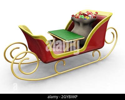 3D render of Santas sleigh avec un sac de cadeaux Banque D'Images