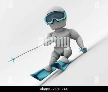 3D render of a man skiing Banque D'Images