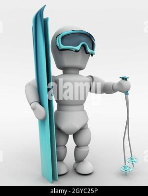 3D render of a man skiing Banque D'Images