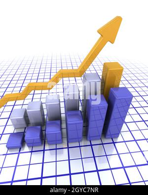 3D render d'un diagramme à barres montrant la hausse des bénéfices Banque D'Images