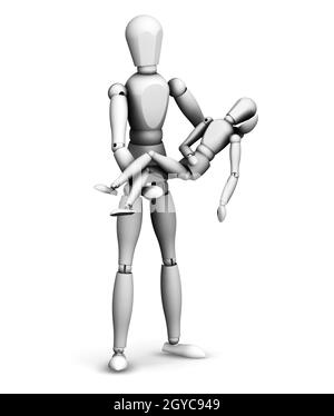 3D render of a man holding une plus petite personne Banque D'Images