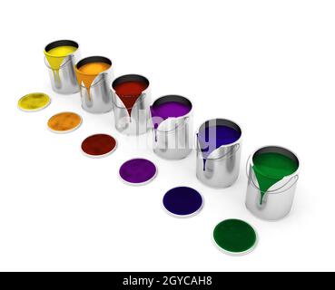 3D render of dripping paint cans Banque D'Images
