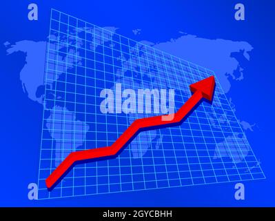 Graphique montrant l'arrière-plan avec des profits en hausse sur la carte du monde Banque D'Images