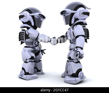 3D render of deux robots shaking hands Banque D'Images