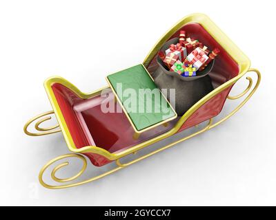 3D render of Santas sleigh avec un sac de cadeaux Banque D'Images