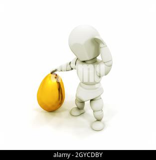 3D render of quelqu'un tenant un oeuf de Pâques en or Banque D'Images