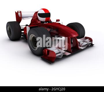 De rendu 3D Morph man avec voiture de course à roues ouvertes Banque D'Images