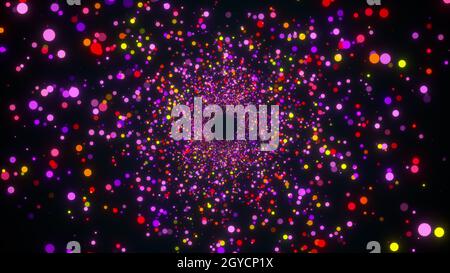 Tunnel de particules étincelantes. Espace abstrait de rendu 3D, arrière-plan généré par ordinateur Banque D'Images