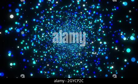 Tunnel de particules étincelantes. Espace abstrait de rendu 3D, arrière-plan généré par ordinateur Banque D'Images