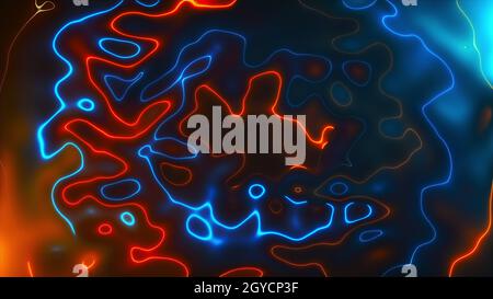 Rendu 3d des rayures aux courbes vives avec flou géométrique. Courbure aléatoire ondulée avec dégradé et lignes créatives. Présentation numérique circulaire différente wi Banque D'Images