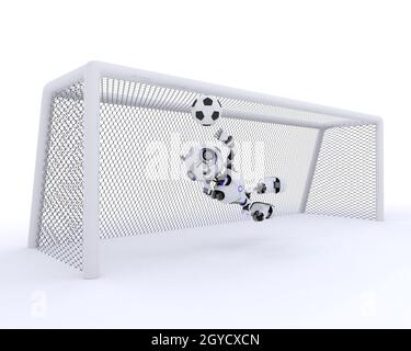 3D Render of a Robot playing football Banque D'Images