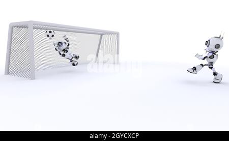3D Render of a Robot playing football Banque D'Images
