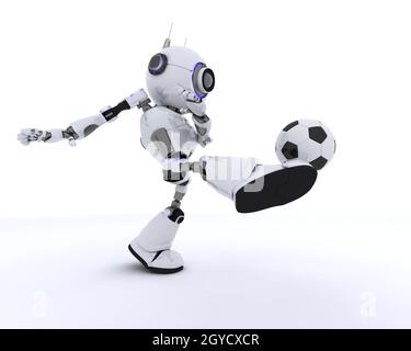 3D Render of a Robot playing football Banque D'Images