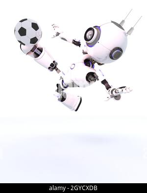 3D Render of a Robot playing football Banque D'Images