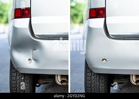 Photo de débosselage de voiture avant et après Banque D'Images