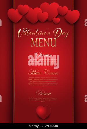 Menu élégant de la Saint-Valentin avec motif coeurs Banque D'Images