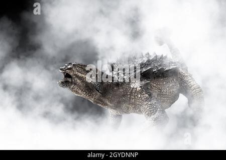 Ankylosaurus Dinosaur sur fond de fumée Banque D'Images