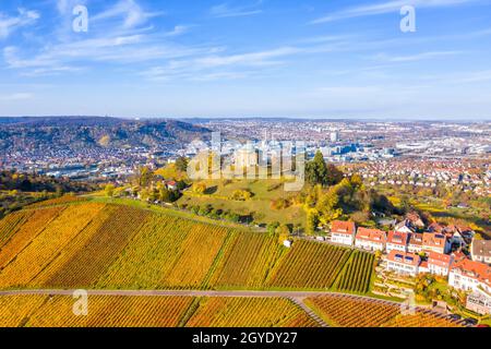 Stuttgart Grabkapelle tombe chapelle Württemberg Rotenberg vignoble photo aérienne automne en Allemagne tourisme Banque D'Images