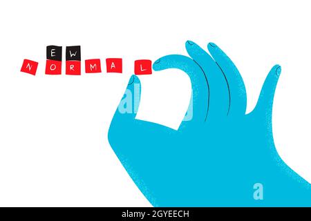 Nouveau concept normal pendant la pandémie du coronavirus.La main humaine flipping des cubes en bois avec de nouvelles phrases normales lettering sur la surface, ce qui signifie s'adapter à nouveau l Banque D'Images