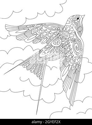 Petite Swallow volant à travers le dessin de ligne incolore de Skies. Banque D'Images