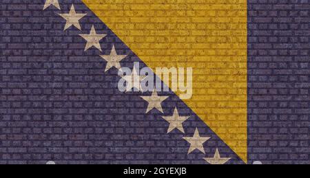 Drapeau 3D de Bosnie-Herzégovine sur un vieux mur de briques. Banque D'Images