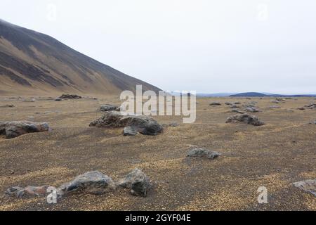 Paysage d'Islande sur la voie de l'Askja. Panorama islandais désolé Banque D'Images