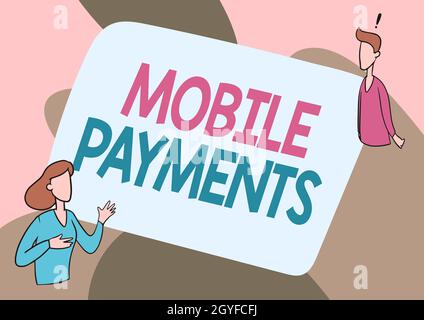 Écriture affichage de texte Mobile Payments, Internet concept argent payé pour un produit par le biais d'un dispositif électronique Lady Illustration ayant Exploratory Co Banque D'Images